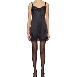Dolce & Gabbana DG Black Silk Satin Mini Slip Dress XS Cotton Lace Luxe Trim